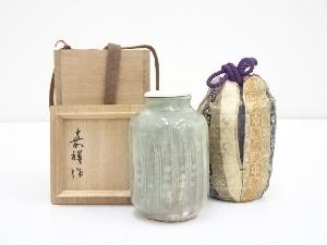 京焼　森岡嘉祥造　青磁茶入（共箱）□z